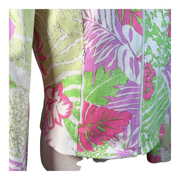 Carlisle Vintage Floral Zip Jacket Tropical Cotton Stretch Long Sleeve Pastel 6 - Picture 2 of 7